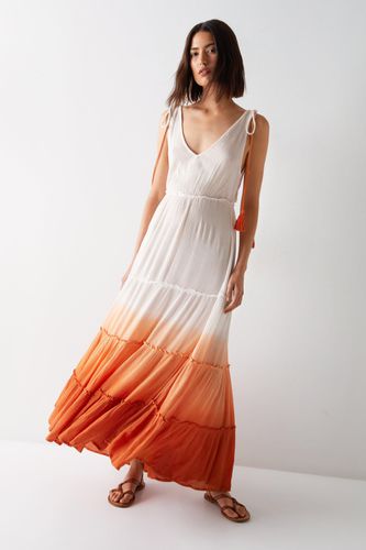 Womens Crinkle Viscose Ombre Tiered Tie Maxi Dress - - 8 - Warehouse - Modalova