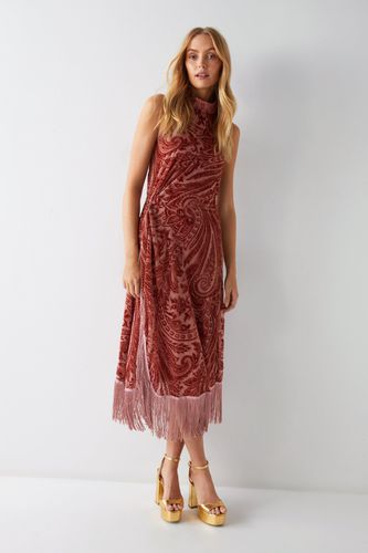 Womens Paisley Devore Fringe Halterneck Dress - - 8 - Warehouse - Modalova