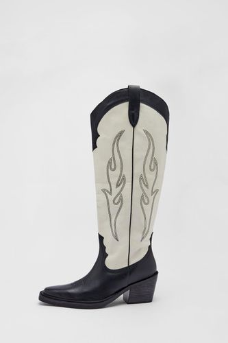 Womens Leather Contrast Stitch Knee High Western Boot - - 3 - Warehouse - Modalova
