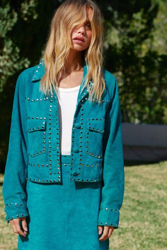 Womens Real Suede Studded Cropped Jacket - - 10 - Warehouse - Modalova