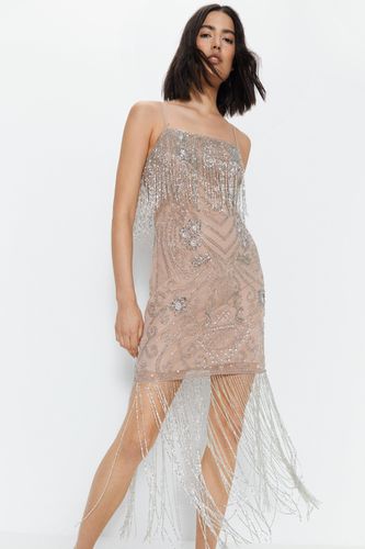 Womens Strappy Fringe Premium Embellished Mini Dress - - 10 - Warehouse - Modalova