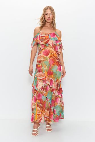 Womens Floral Printed Ruffle Frill Detail Maxi Dress - - 10 - Warehouse - Modalova
