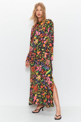 Womens Mixed Floral Jacquard Flute Sleeve Jacquard Midi Dress - - 10 - Warehouse - Modalova