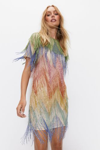 Womens Rainbow Beaded Fringe Shift Dress - - 8 - Warehouse - Modalova