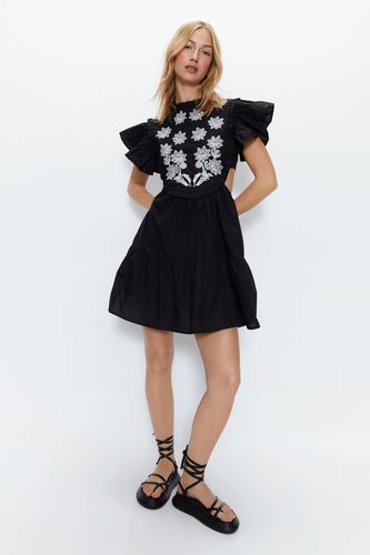 Womens Contrast Embroidery Floral Mini Tunic Dress - - 12 - Warehouse - Modalova