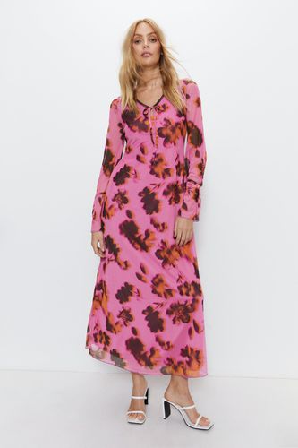 Womens Floral Print Tie Front Flute Sleeve Midi Dress - - 8 - Warehouse - Modalova