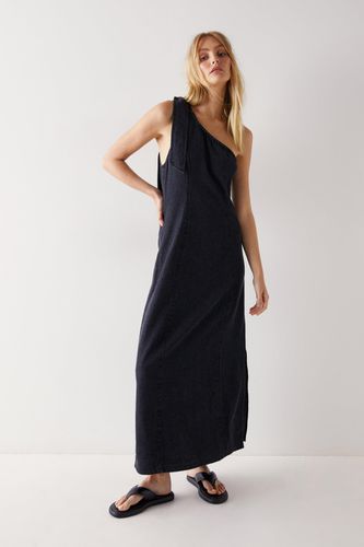 Womens Chambray Denim One Shoulder Tie Midi Dress - - 8 - Warehouse - Modalova