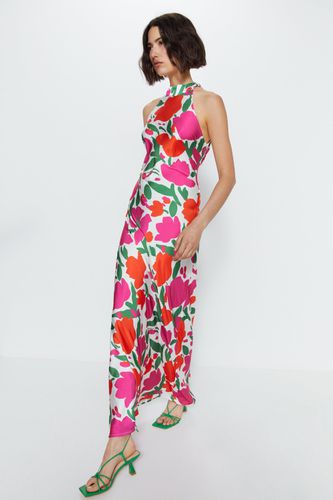 Womens Floral Satin Halterneck Dress - - 10 - Warehouse - Modalova