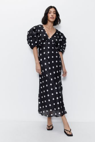 Womens Polka Dot Print Puff Sleeve V Neck Dress - - 14 - Warehouse - Modalova
