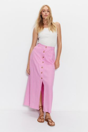 Womens Linen Button Detail Midi Skirt - - 10 - Warehouse - Modalova