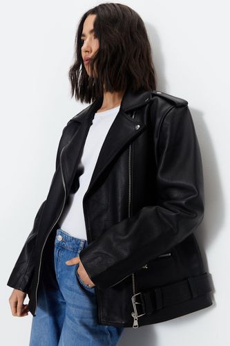 Womens Real Leather Belted Biker Jacket - - 10 - Warehouse - Modalova