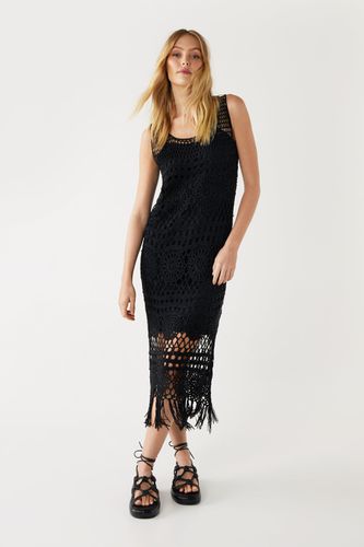 Womens Tassel Hem Crochet Knit Midi Dress - - S/M - Warehouse - Modalova