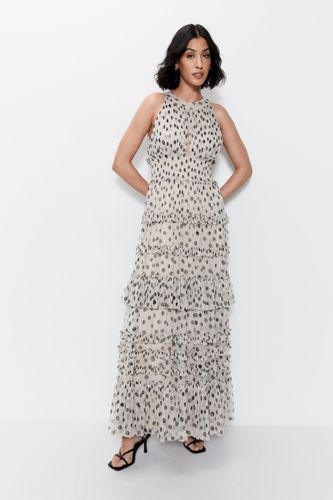 Womens Polka Dot Printed Tulle Keyhole Halter Maxi Dress - - 10 - Warehouse - Modalova