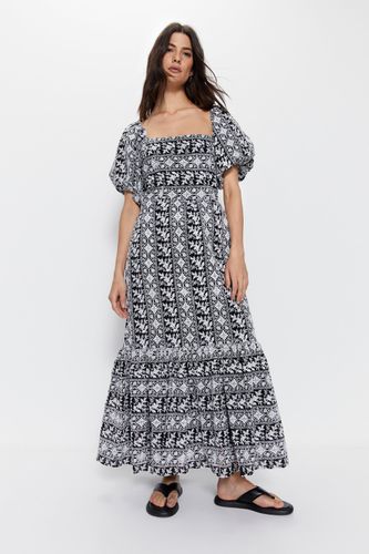 Womens Contrast Broderie Puff Sleeve Maxi Dress - - 12 - Warehouse - Modalova