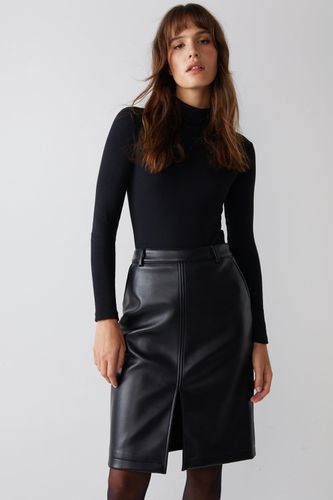 Womens Stitch Detail Faux Leather Pencil Skirt - - 10 - Warehouse - Modalova