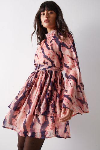 Womens Abstract Print Flared Sleeve Chiffon Mini Dress - - 10 - Warehouse - Modalova