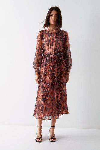 Womens Inky Animal Printed Pleated Midi Dress - - 14 - Warehouse - Modalova