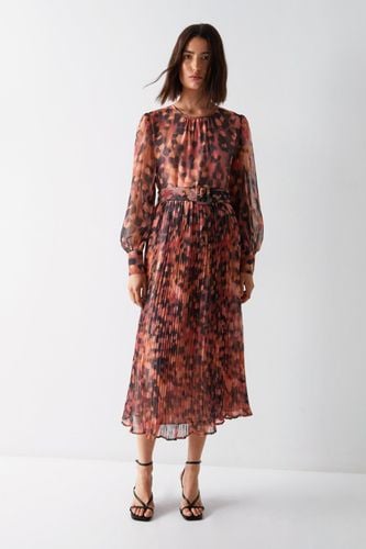 Womens Inky Animal Printed Pleated Midi Dress - - 6 - Warehouse - Modalova