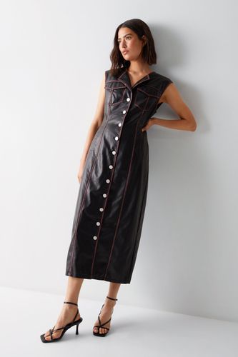 Womens Premium Distressed Faux Leather Maxi Dress - - 12 - Warehouse - Modalova