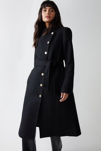Womens Italian Wool Tailored Belted Wrap Coat - - 6 - Warehouse - Modalova