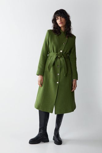 Womens Italian Wool Tailored Belted Wrap Coat - - 12 - Warehouse - Modalova