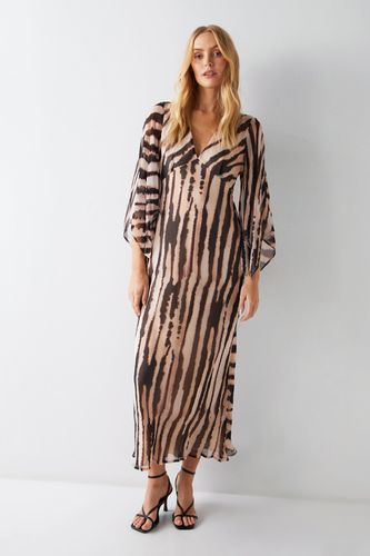 Womens Zebra Printed Viscose Georgette Midi Dress - - 10 - Warehouse - Modalova