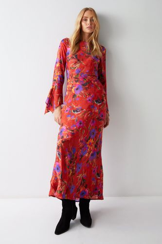 Womens Floral Printed Fluted Sleeve Maxi Dress - - 10 - Warehouse - Modalova