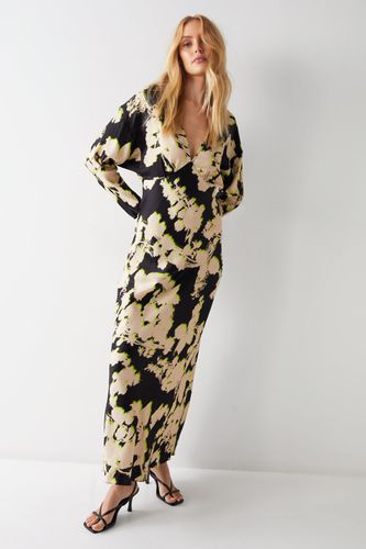 Womens Shadow Floral Print Premium Satin Batwing Dress - - 10 - Warehouse - Modalova