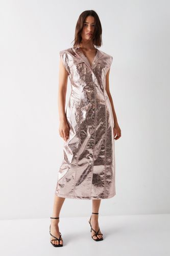Womens Metallic Crackle Faux Leather Midi Dress - - 10 - Warehouse - Modalova