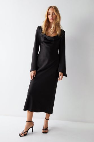 Womens Cowl Neck Textured Satin Column Midi Dress - - 10 - Warehouse - Modalova