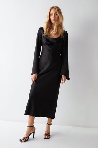 Womens Cowl Neck Textured Satin Column Midi Dress - - 8 - Warehouse - Modalova