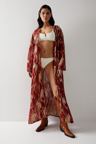Womens Premium Metallic Paisley Beaded Beach Kimono - - L - Warehouse - Modalova