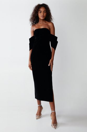 Womens Structured Velvet Puff Sleeve Bardot Midi Dress - - 16 - Warehouse - Modalova