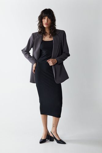 Womens Premium Soft Touch Long Sleeve Square Neck Midi Dress - - 6 - Warehouse - Modalova