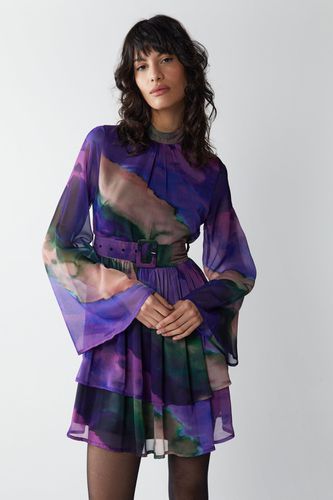 Womens Ombre Stripe Printed Flare Sleeve Mini Dress - - 10 - Warehouse - Modalova