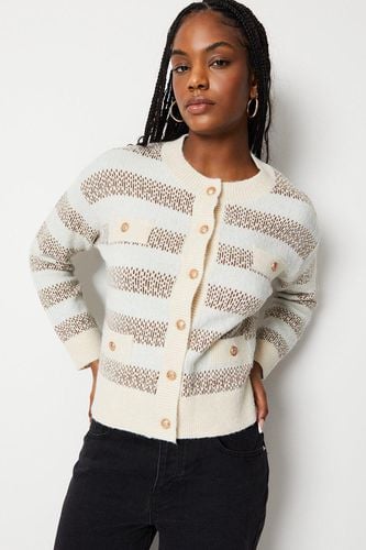 Womens Knitted Jacquard Stripe Pocket Detail Cardigan - - L - Warehouse - Modalova