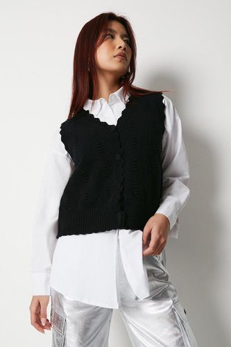 Womens Pointelle Knitted Button Through Waistcoat - - L - Warehouse - Modalova