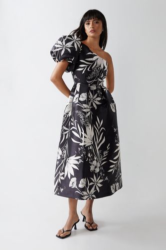 Womens Satin Twill Printed Puff Sleeve Midi Dress - - 10 - Warehouse - Modalova