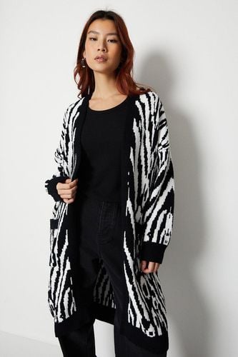Womens Mono Zebra Knitted Coatigan - - L - Warehouse - Modalova
