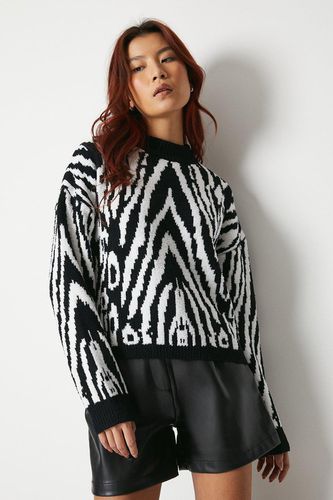 Womens Mono Zebra Knitted High Neck jumper - - L - Warehouse - Modalova