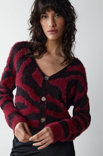 Womens Fluffy Knitted Zebra Oversized Cardigan - - L - Warehouse - Modalova