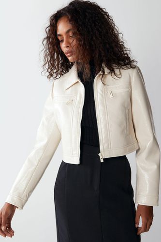 Womens Faux Leather Patent Retro Crop Jacket - - 6 - Warehouse - Modalova