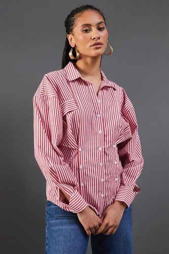 Womens Poplin Triple Placket Stripe Fitted Shirt - - 14 - Warehouse - Modalova