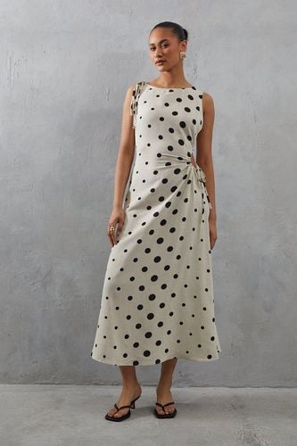 Womens Linen Spot Cut Out Sleeveless Midi Dress - - 10 - Warehouse - Modalova