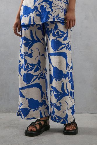 Womens Viscose Blue Floral Nylon Drawstring Wide Leg Trouser Co Ord - - 10 - Warehouse - Modalova