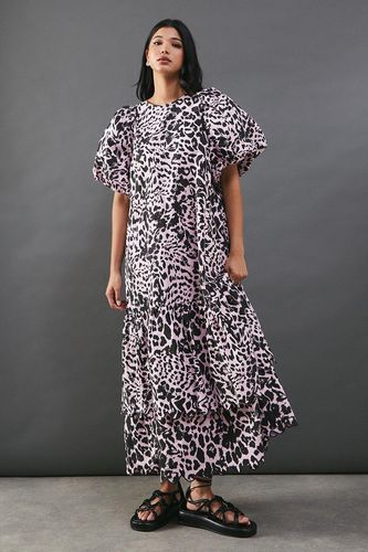 Womens Poplin Leopard Print Volume Sleeve Scallop Detail Smock Dress - - 10 - Warehouse - Modalova