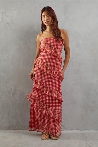 Womens Mixed Gingham Print Ruffle Strappy Slip Dress - - 10 - Warehouse - Modalova