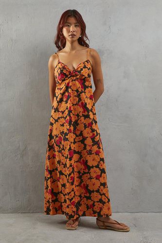 Womens Orange Floral Poplin Tie Front Midi Sundress - - 10 - Warehouse - Modalova