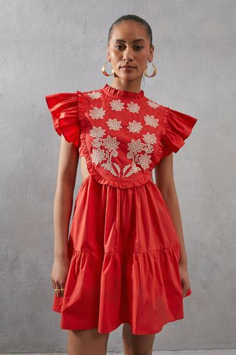 Womens Contrast Embroidery Floral Mini Tunic Dress - - 10 - Warehouse - Modalova
