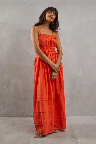 Womens Linen Shirred Body Hem Detailed Maxi Dress - - 16 - Warehouse - Modalova